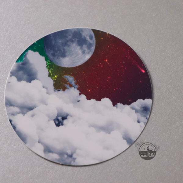 Moon and Clouds Holographic Sticker